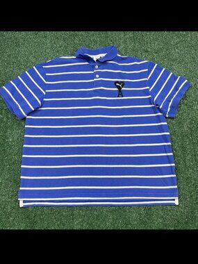 Ami x Puma Polo Shirt Men's Size L Blue Striped Short Sleeve Sportswear Casual